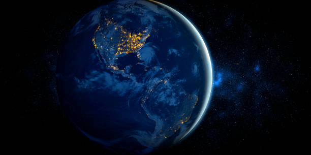 istock Planet earth globe view from space showing realistic earth surface and world map 1303277379