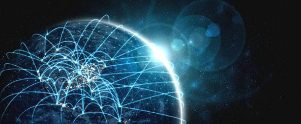 istock Global network connection covering the earth with lines of innovative perception 1303277711