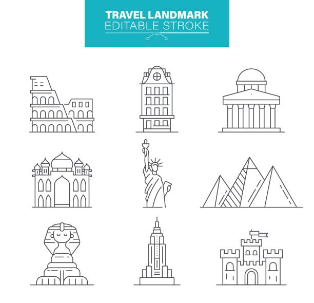 иконки ориентира путешествия, редактируемый ход - coliseum stock illustrations
