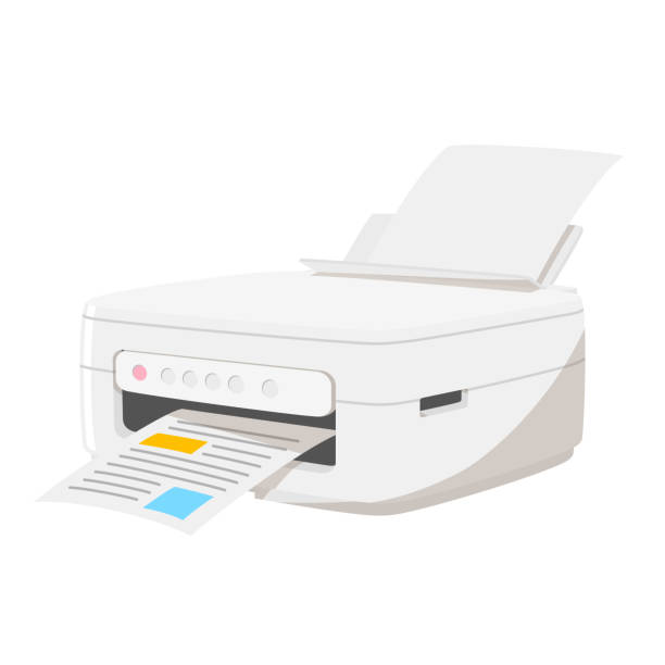 올인원 프린터. 인쇄합니다. - computer equipment pc fax machine appliance stock illustrations