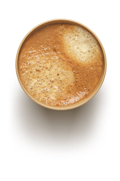 istock Full brown paper coffee cup isolated on white. Top view. 1303280842