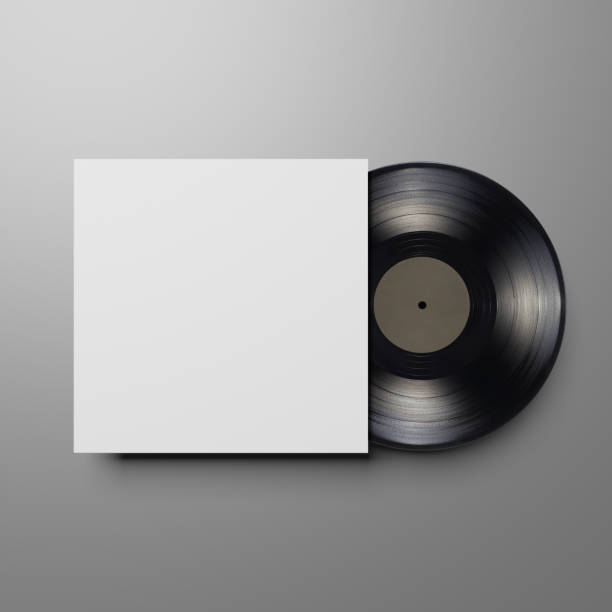 istock Vinyl record with blank cover on gray background. Mock up template. 1303281991