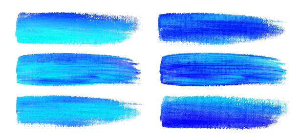 istock Blue watercolor brush strokes. Canvas texture. Paint brush. Acrylic smear set. Vector illustration 1303282655