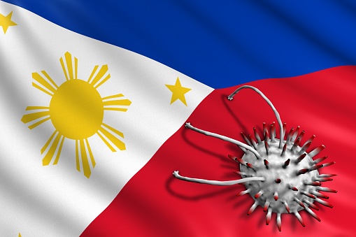 philippines Flag attacked by Covid-19 Virus. Pandemic Corona Virus Concept
