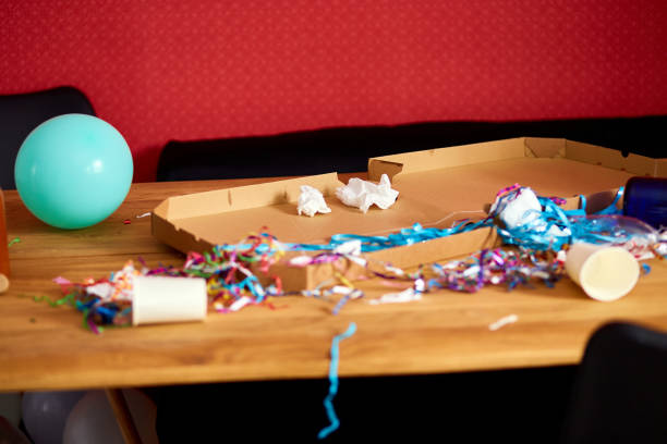 istock Messy wooden table at morning after party. 1303289084