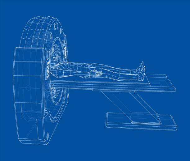 mri maszyny skanowania pacjenta wewnątrz. wektor - cat scan machine stock illustrations