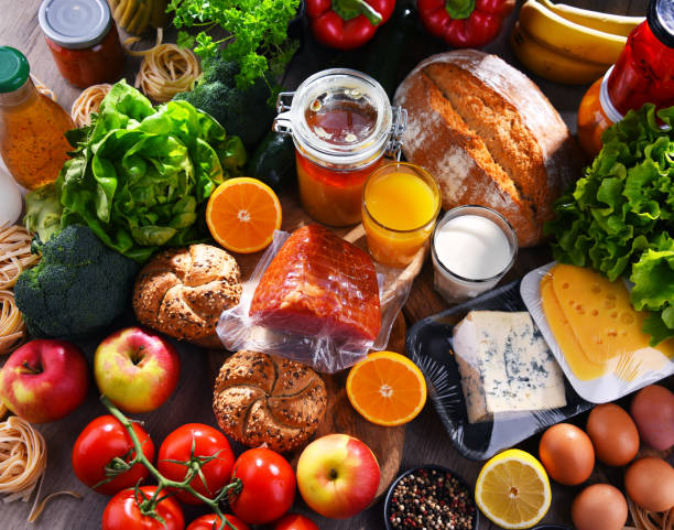istock Assorted organic food products on the table 1303289406