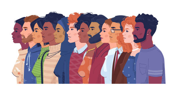 Diverse people, multiracial, multicultural crowd of men and women, side view portraits. Vector multi-ethnic group, concept of equality and togetherness. Wellness, independence and freedom, stop racism Diverse people, multiracial, multicultural crowd of men and women, side view portraits. Vector multi-ethnic group, concept of equality and togetherness. Wellness, independence and freedom, stop racism young adult illustrations stock illustrations