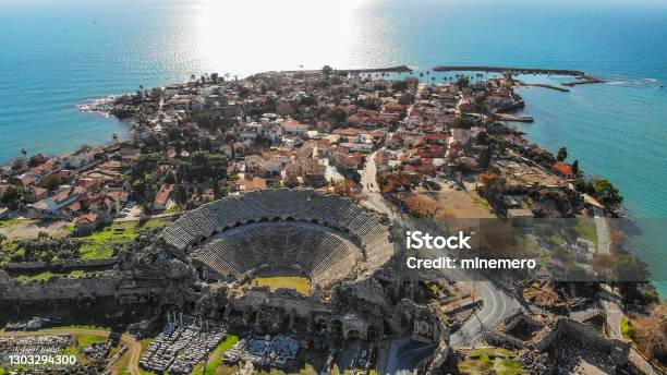 Aerial View Of Side In Antalya Turkey Stock Photo - Download Image Now - Türkiye - Country, Side View, Antalya City