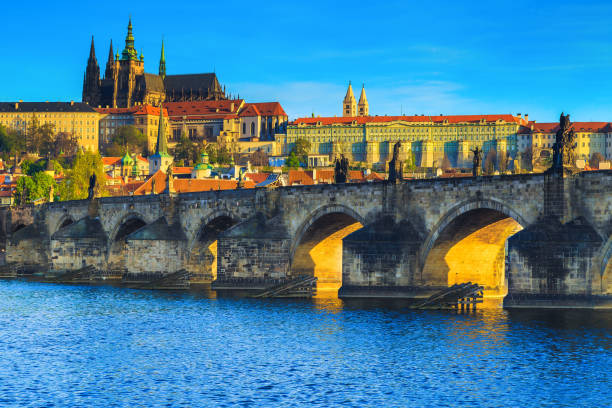 istock Prague cityscape view with Charles bridge over the Vltava river 1303295373