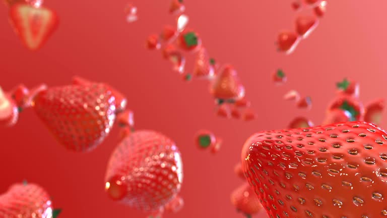 Falling Strawberries Background in super slow motion in 4k