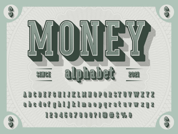 money font 3D retro money alphabet design with decorative elements money stock illustrations