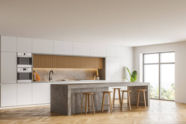 istock White and wooden kitchen corner with window and bar 1303303844