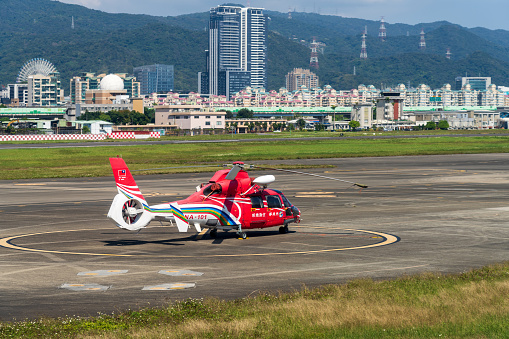 Republic of China National Airborne Service Corps Helicopter stand by at Songshan Airport. Taipei, Taiwan
