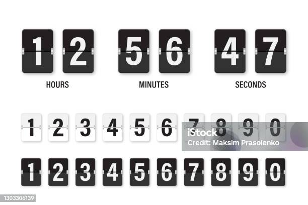 Uhr Countdownanzeige Set Zahlen Flip Uhr Schwarzweiß Datum Zähler Flipanzeige Isoliert Auf Weißem Hintergrund Stock Vektor Art und mehr Bilder von Countdown