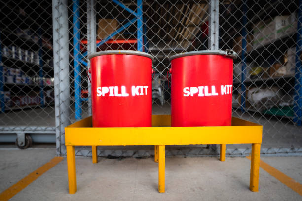 istock Chemical spill kit containment boxes - Emergency equipment. 1303310573