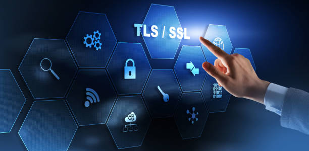 Transport Layer Security. Protocols provide secured communications. Secure Socket Layer. TLS SSL stock photo