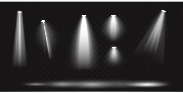 조명, 스포트라이트가있는 밝은 조명. 벡터 일러스트레이션 - stage lighting equipment spotlight illuminated stock illustrations