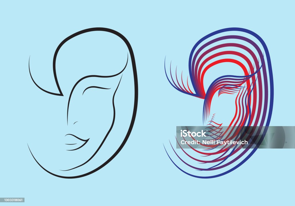 Stylized Linear Set Of Stylized Linear Female Faces Stock Illustration - Download Image ...