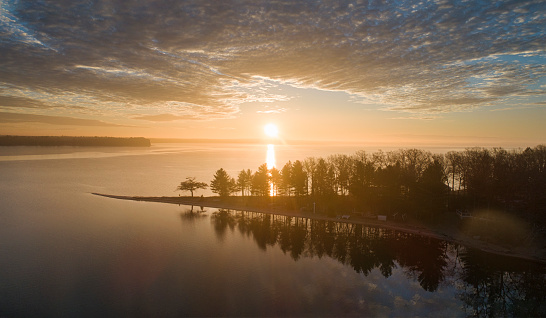 Detroit Point Hazy Sunrise, Higgins Lake, Roscommon, Michigan