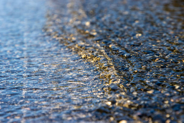 The sun shone through the stream on the pebbles