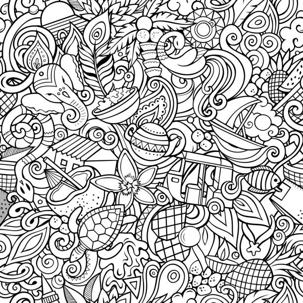 Cartoon doodles Sri Lanka seamless pattern. Cartoon doodles Sri Lanka seamless pattern. Backdrop with Sri Lankan culture symbols and items. Sketchy detailed, with lots of objects background for print on fabric, textile, greeting cards, phone cases, scarves, wrapping paper. All objects separate. sri lanka pattern stock illustrations