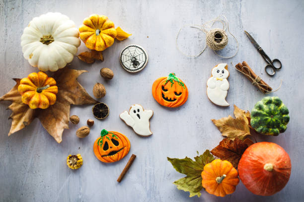 istock Flat lay of various Halloween decorations 1303326050