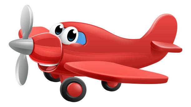 Airplane Cartoon Character Airplane cartoon character mascot. An illustration of a cute red small or toy aeroplane airplane commercial airplane propeller airplane aerospace industry stock illustrations