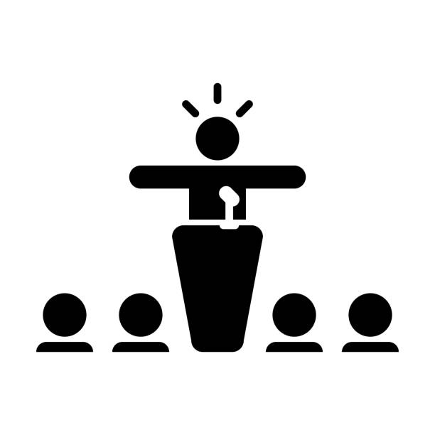 Leader icon vector person speaking on podium symbol in a flat color pictogram Leader icon vector person speaking on podium symbol in a flat color pictogram illustration governor stock illustrations