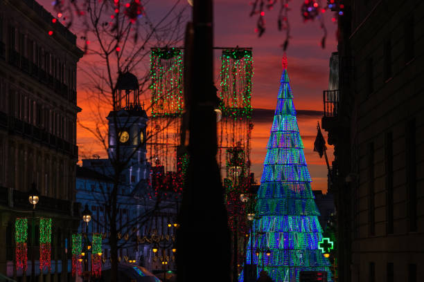 istock Puerta del Sol and decorated Christmas tree in Madrid 1303328547