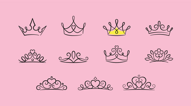 süße prinzessin krone symbol-set - tiara stock-grafiken, -clipart, -cartoons und -symbole