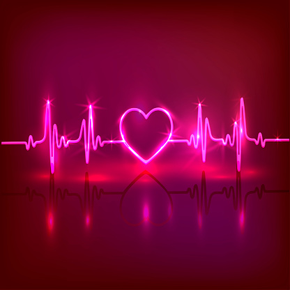 Neon heart rate. Vector illustration. Heartbeat.