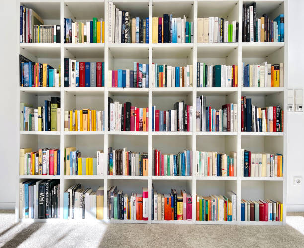 Full bookshelf, 30 square compartments, white wood