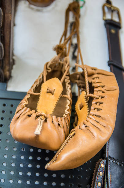 istock Opinki or tsarvuli. Traditional peasant shoes 1303330008