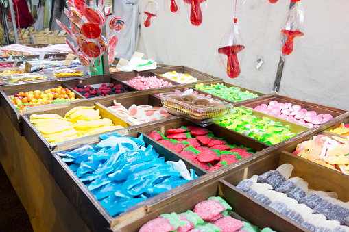 Valencia,Spain, August,6,2018: mobile artisan jelly bean shop