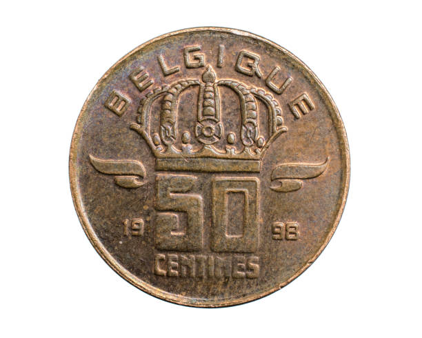 istock Belgium fifty centimes coin on a white isolated background 1303334807