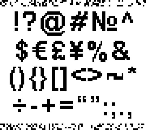 일부 픽셀화 된 글꼴 기호 세트 - computer keyboard alphabet letter a characters stock illustrations