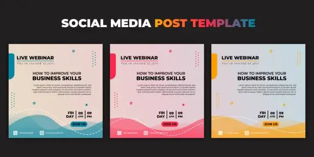 Vector illustration of Social media post template. Set of Social media with color choice design. Vector illustration of Webinar invitation banner.