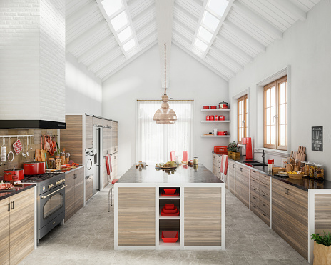 Digitally generated warm and cozy Scandinavian domestic kitchen interior.

The scene was rendered with photorealistic shaders and lighting in Autodesk® 3ds Max 2020 with V-Ray 5 with some post-production added.