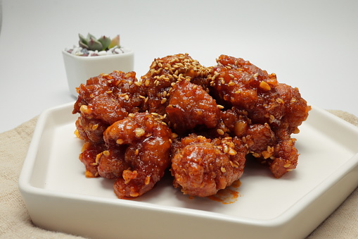 fried chicken bites with spicy glaze (korean food 'Dakgangjeong')