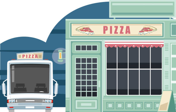 bildbanksillustrationer, clip art samt tecknat material och ikoner med pizza restaurang - illustrationer med truck