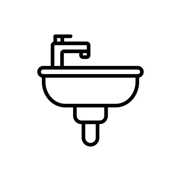ilustraciones, imágenes clip art, dibujos animados e iconos de stock de plantilla vectorial de diseño de icono de lavabo de baño - drain sink water pipe bathroom