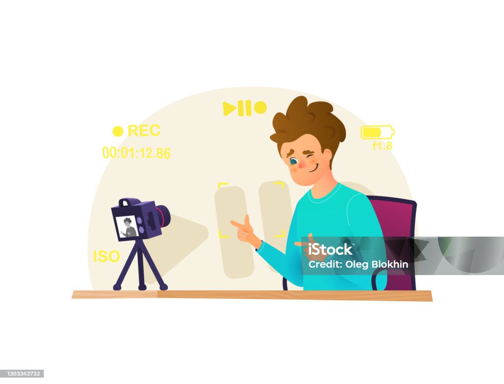 Blogger Make Interview Recording Video On His Camera Doing Live Stream  Broadcasts Vector Illustration Vlogger Vector Cartoon Character Stock  Illustration - Download Image Now - iStock