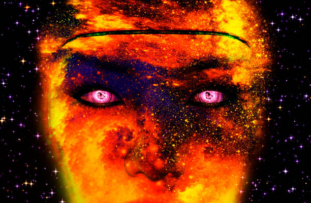 istock 3D rendering of a female robot face blended with space background 1303343910