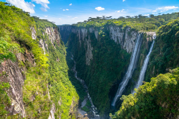 schöne aussicht auf itaimbezinho canyon mit 5,8 km ausdehnung ist einer der größten schluchten in brasilien. - canyon stock-fotos und bilder