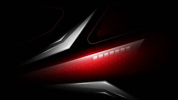 Vector illustration of Abstract lighting technology vector background. Abstract car tail light with hexagonal carbon fiber. Futuristic modern backdrop with rear car red light.