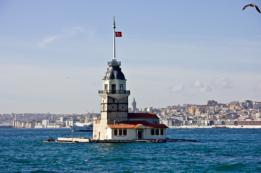 The Maiden's Tower (Turkish: Kız Kulesi), also known in the ancient Greek and medieval Byzantine periods as Leander's Tower (Tower of Leandros), sits on a small islet located at the southern entrance of Bosphorus strait 200 m (220 yd) off the coast of Üsküdar in Istanbul, Turkey.