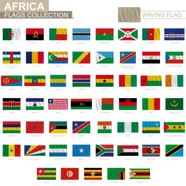 Vector illustration of National flag of African countries with waving effect, official proportion.