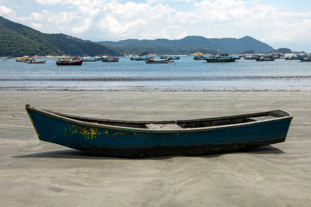 istock fishing boat on the beach with blue sky 1303348931
