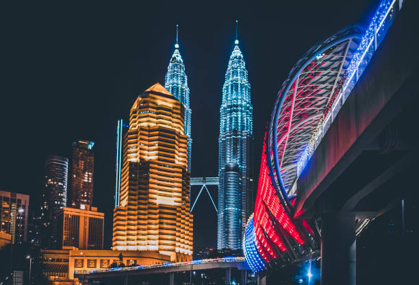 istock low angle view Kuala Lumpur Cityscape at night with saloma bridge connection in between old town and new city buildings across highway 1303349695